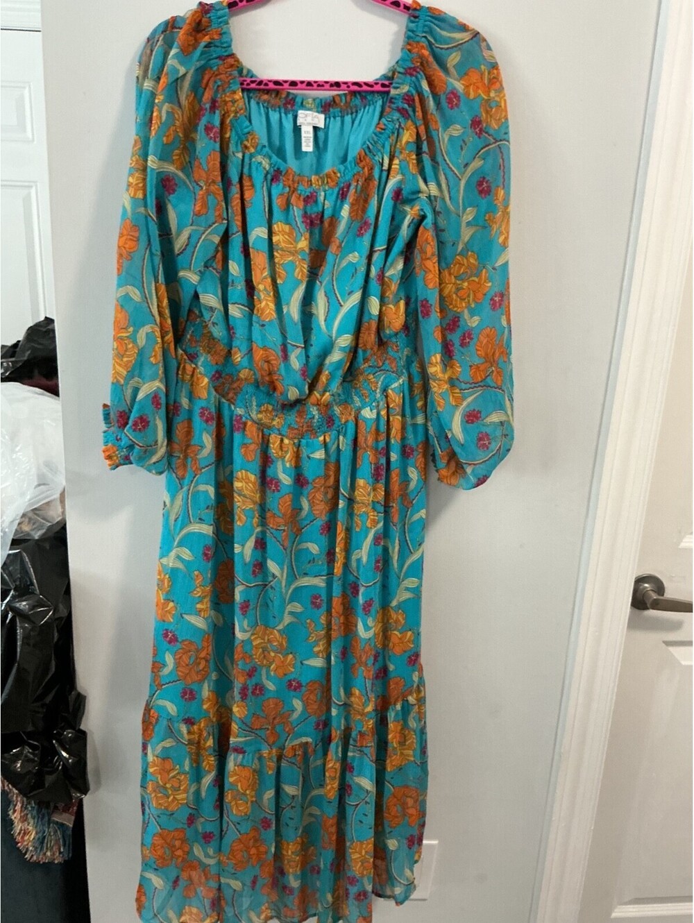 Sofia Vergara Off The Shoulder Flower Floral Pink Maxi Dress Size XXL #6